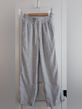 Quince 100% European Linen Wide Leg Pants Sky Blue Mariner Stripe Size Small